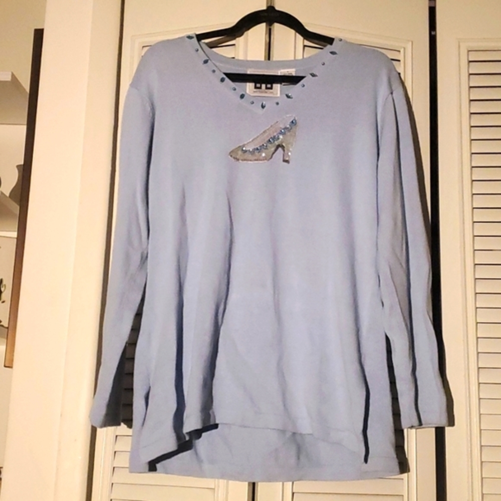 Like new! Vintage Storybook Knits embellished  princess & frog v-neck sweater